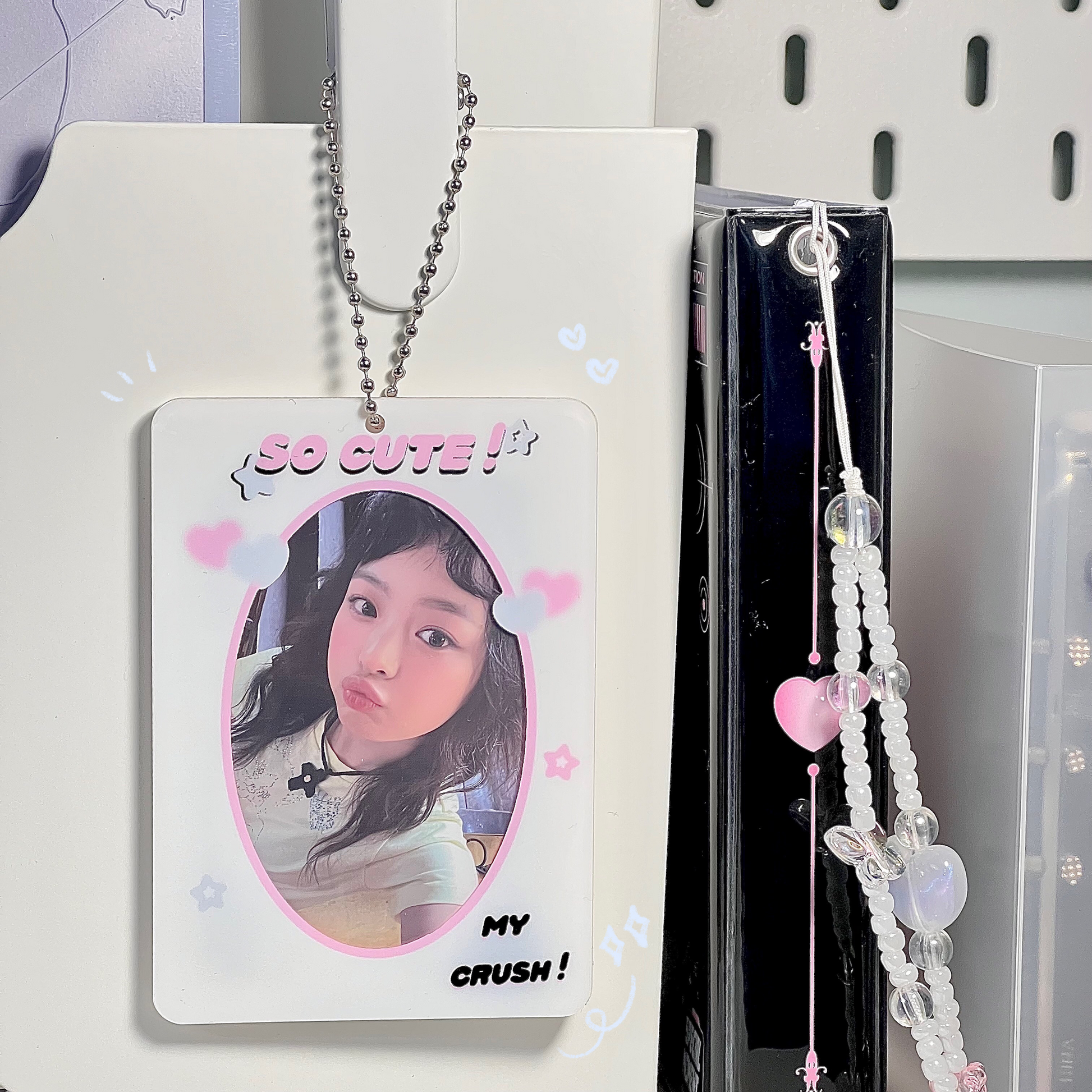 pink diary notebook kpop acrylic photocard holder keychain, korean